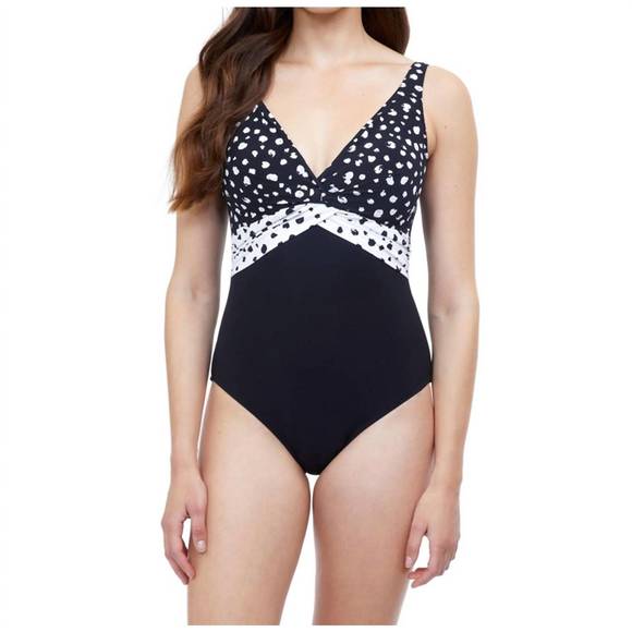 NEW PROFILE BY GOTTEX underwire v-neck one piece swimsuit in dotty - Picture 1 of 3